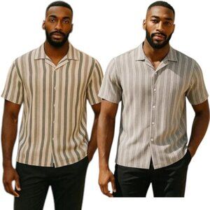NWT 2 SZ 2XL No Boundaries Textured Striped Fabric Short Sleeve Men's Shirt